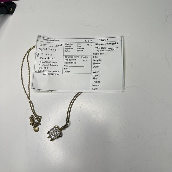 J.Crew J Crew pendant gold tone necklace burnished TURTLE signed costume jewelry - Picture 12 of 12
